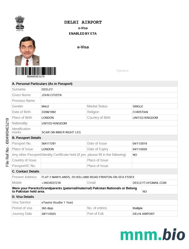 Indie szablon e-visa Wersja 2